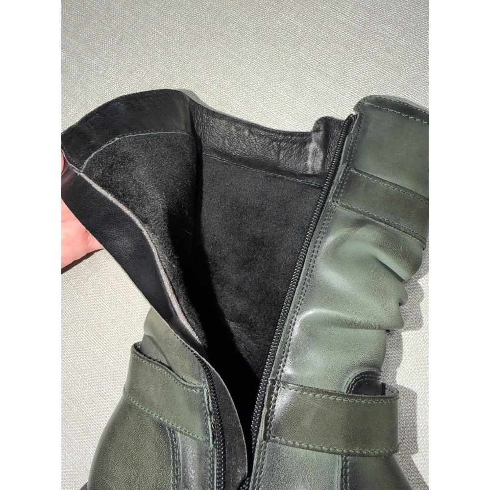 Eric Michael Green Leather Slouch Moto Mid-Calf Boots Buckle Straps Womens 38 - Picture 5 of 10